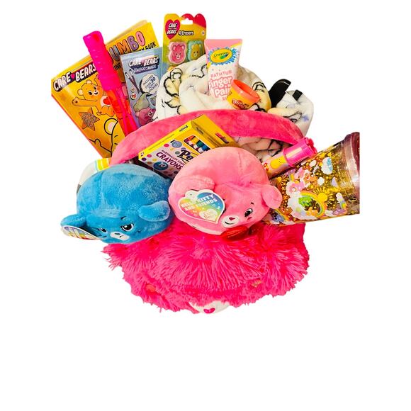 Care-bear pink giant Easter large fluffy basket 13x14 inches high includes pink - Picture 3 of 14